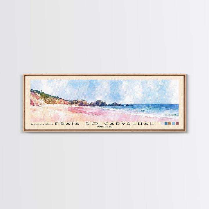 Praia do Carvalhal, Portugal Watercolor Print, Vacation Gift, Portugal Wall Art, Beach Painting, Beach Decor, Large Wall Art, Wood Frame Art