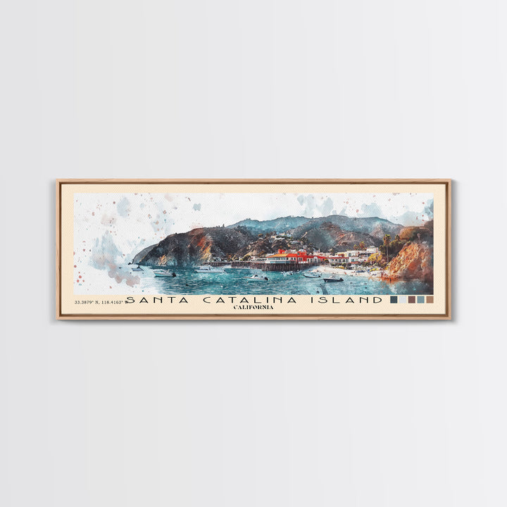 Santa Catalina Island, California Watercolor Beach Print, Vacation Gift, California Wall Art, Framed Canvas Print, Framed Beach Painting