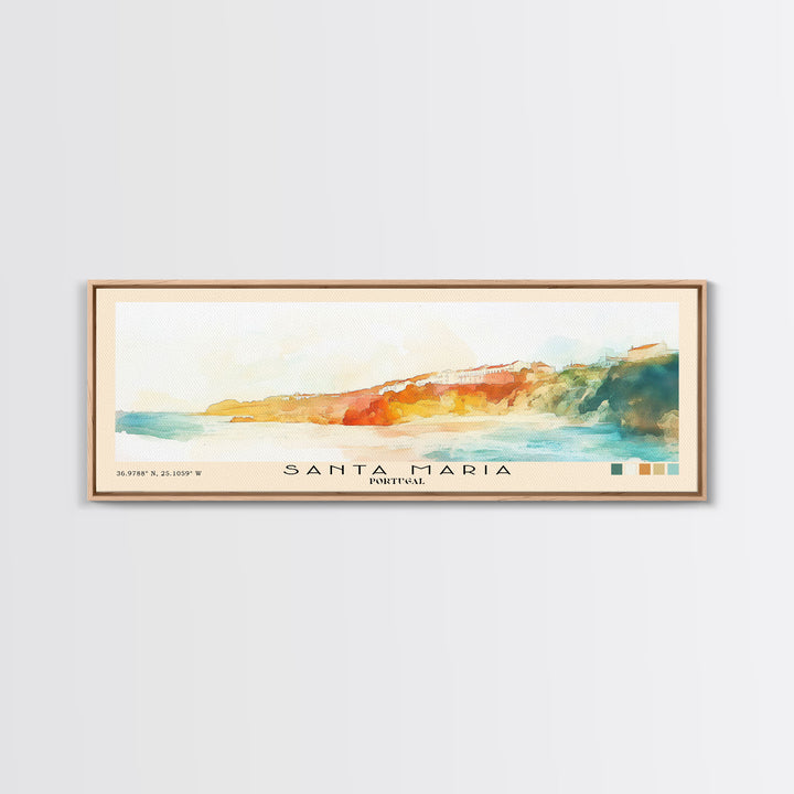 Santa Maria, Portugal Watercolor Beach Print, Vacation Gift, Portugal Wall Art, Framed Canvas Print, Framed Beach Painting