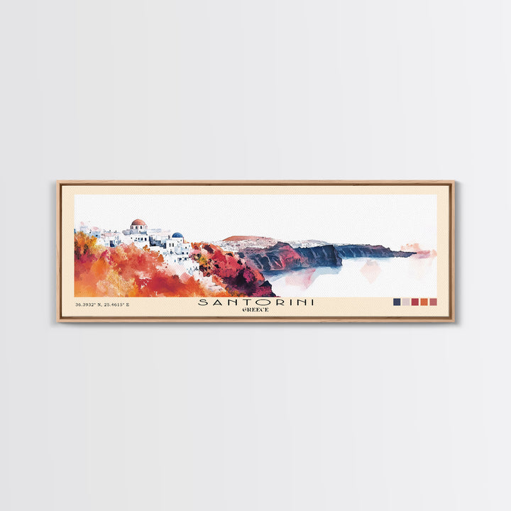 Santorini, Greece Watercolor Beach Print, Vacation Gift, Greece Wall Art, Beach Painting, Beach Decor, Beach Painting