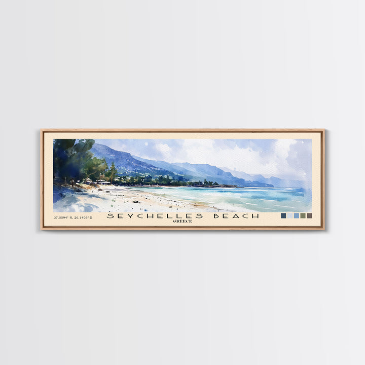 Seychelles Beach, Greece Watercolor Print, Vacation Gift, Greece Wall Art, Beach Painting, Beach Decor, Beach Or Lakehouse Art