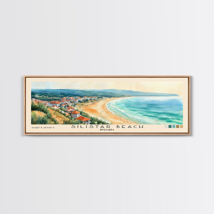 Silistar Beach, Bulgaria Watercolor Beach Print, Vacation Gift, Bulgaria Wall Art, Framed Canvas Print, Framed Beach Painting
