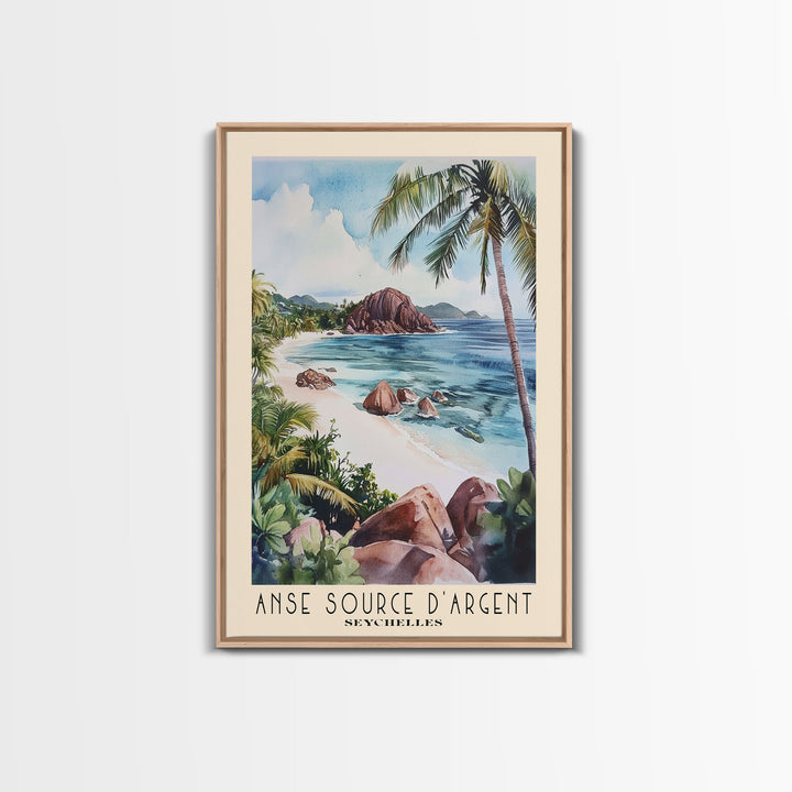 Anse Source d’Argent, Seychelles Watercolor Print, Vacation Gift, Seychelles Wall Art, Beach Painting, Beach Decor, Beach Or Lakehouse Art