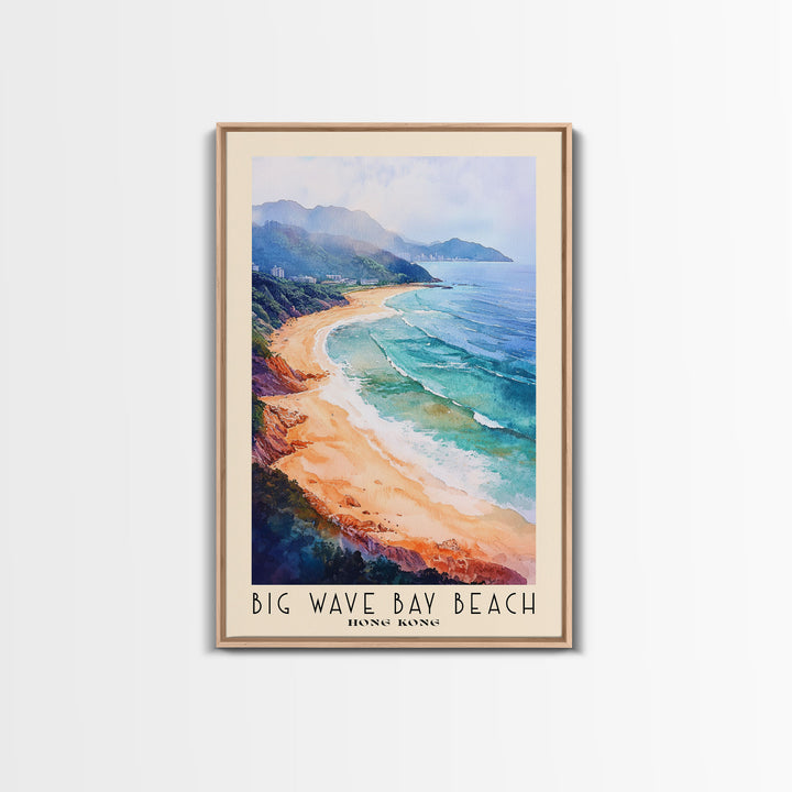 Big Wave Bay Beach, Hong Kong Watercolor Print, Vacation Gift, Hong Kong Wall Art, Beach Painting, Beach Decor, Large Wall Art, Wood Frame Art