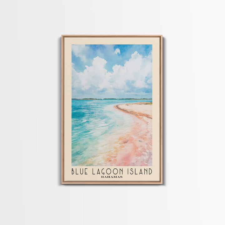 Blue Lagoon Island, Bahamas Watercolor Print, Vacation Gift, Bahamas Wall Art, Beach Painting, Beach Decor, Large Wall Art, Wood Frame Art