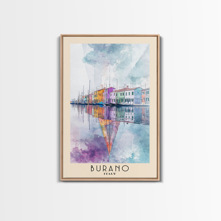Burano, Italy Watercolor Print, Vacation Gift, Italy Wall Art, Beach Painting, Beach Decor, Large Wall Art, Wood Frame Art