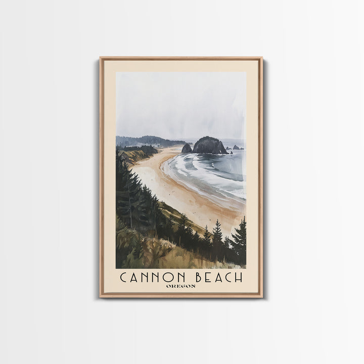 Cannon Beach, Oregon Watercolor Beach Print, Vacation Gift, Oregon Wall Art, Framed Canvas Print, Framed Beach Painting