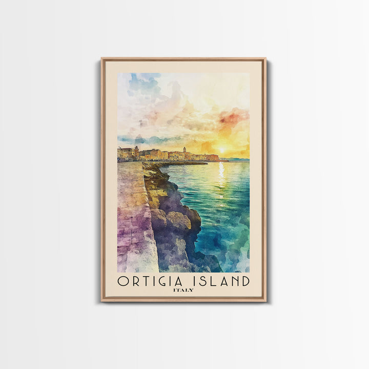 Ortigia Island, Italy Watercolor Print, Vacation Gift, Italy Wall Art, Beach Painting, Beach Decor, Large Wall Art, Wood Frame Art