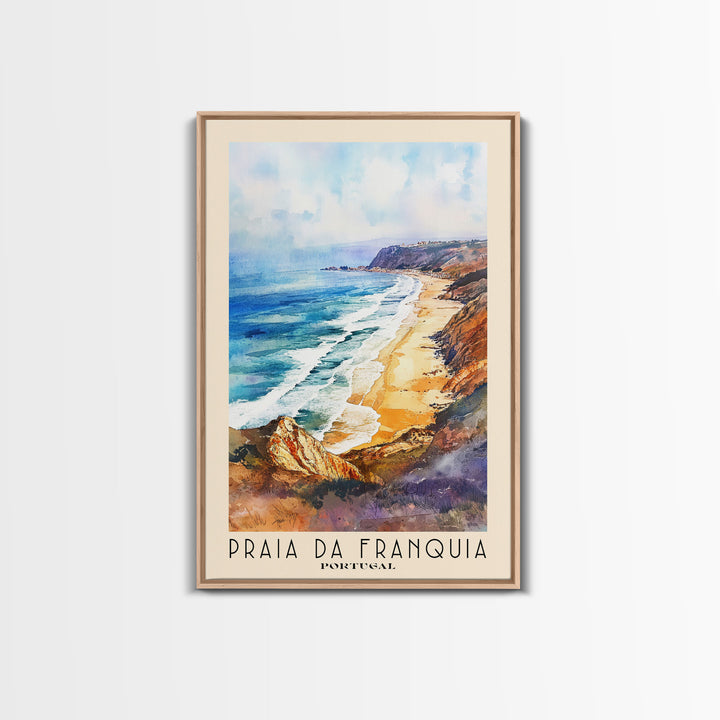 Praia da Franquia, Portugal Watercolor Print, Vacation Gift, Portugal Wall Art, Beach Painting, Beach Decor, Large Wall Art, Wood Frame Art