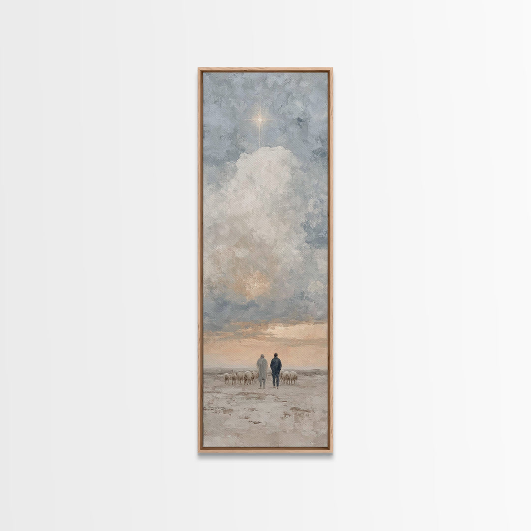 Shepherds Under Heaven – Framed Canvas Print – Tall Narrow Wall Art – Christian Art Canvas – Christian Wall Art – Jesus Painting