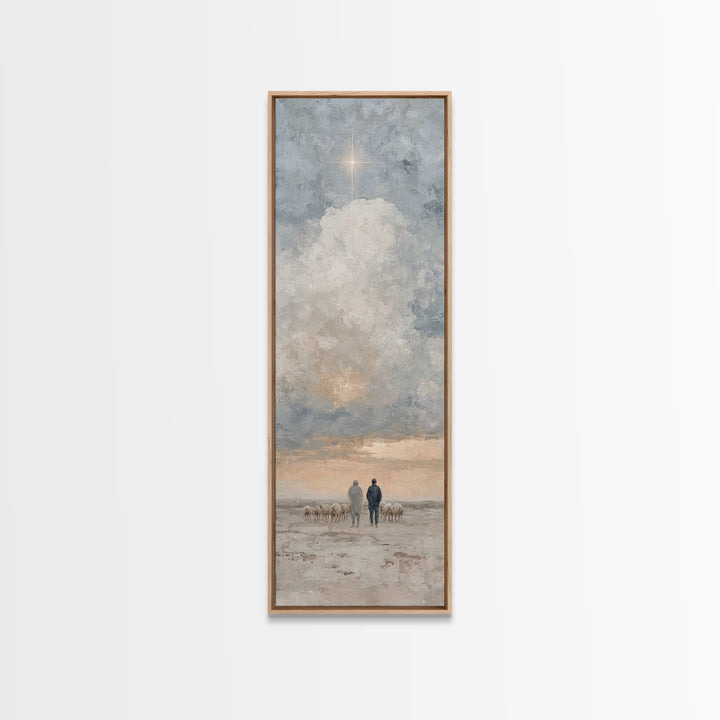 Shepherds Under Heaven – Framed Canvas Print – Tall Narrow Wall Art – Christian Art Canvas – Christian Wall Art – Jesus Painting