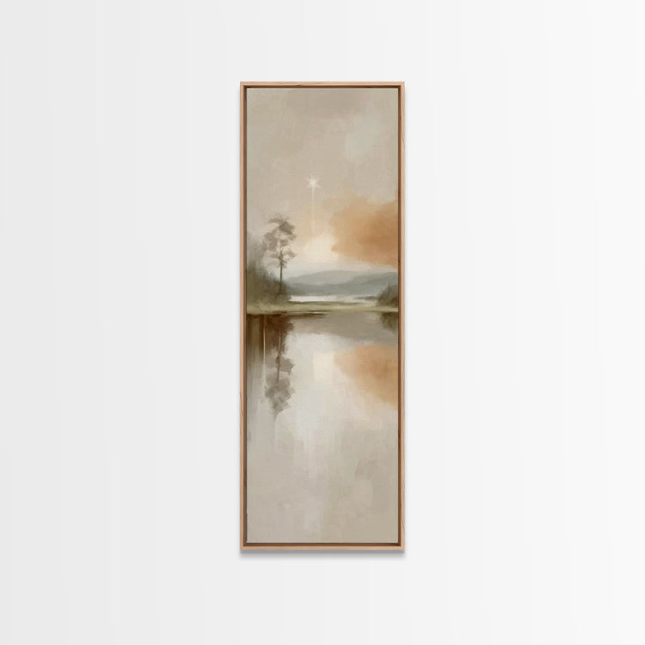 Star Over Stillness – Framed Canvas Print – Christian Wall Art – Christian Art Canvas – Moody Christmas Art – Narrow Art