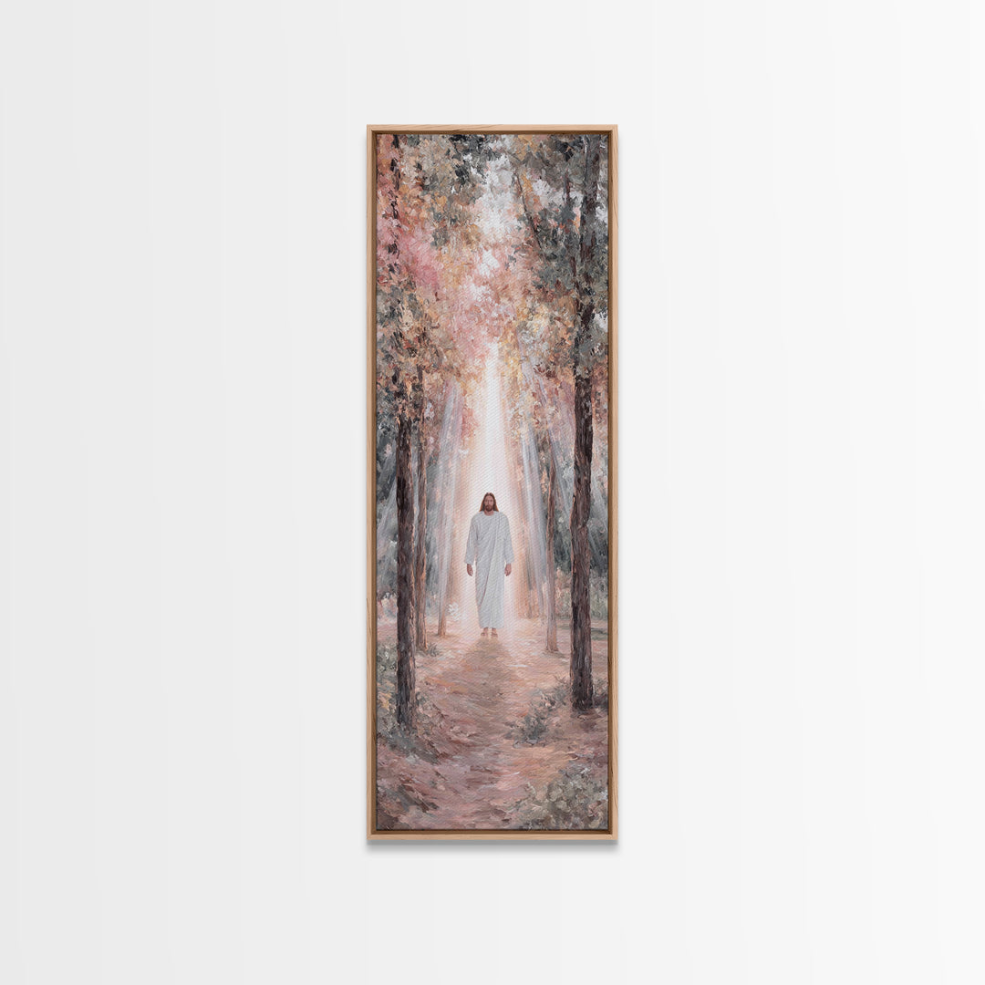 Pathway Of Holy Light – Framed Canvas Print – Christian Art Canvas – Jesus Painting – Christian Wall Art – Narrow Art – Christian Christmas