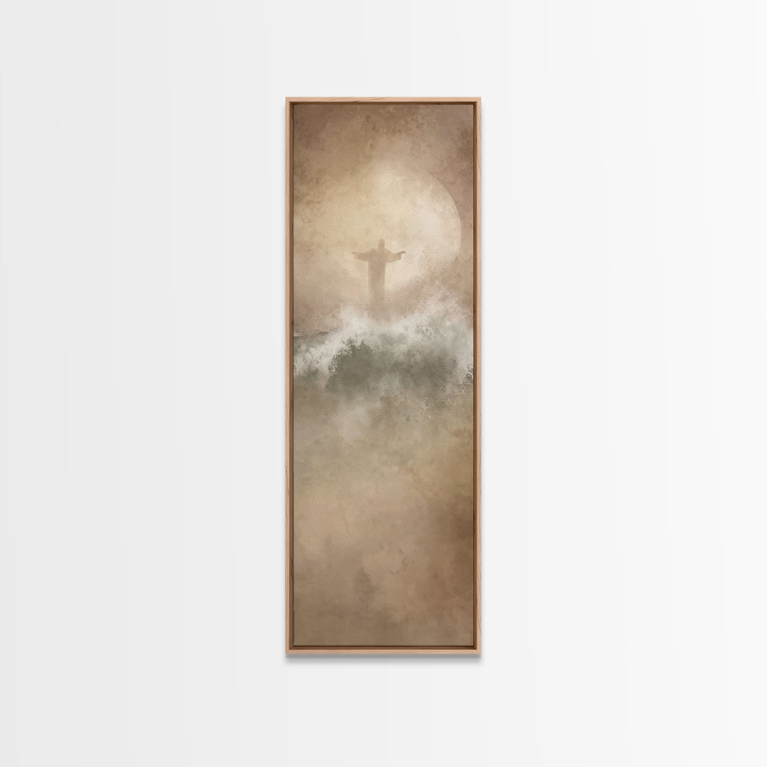Waves Of Peace, Framed Canvas Print, Skinny Art, Christian Wall Art, Jesus Painting, Christian Art Canvas