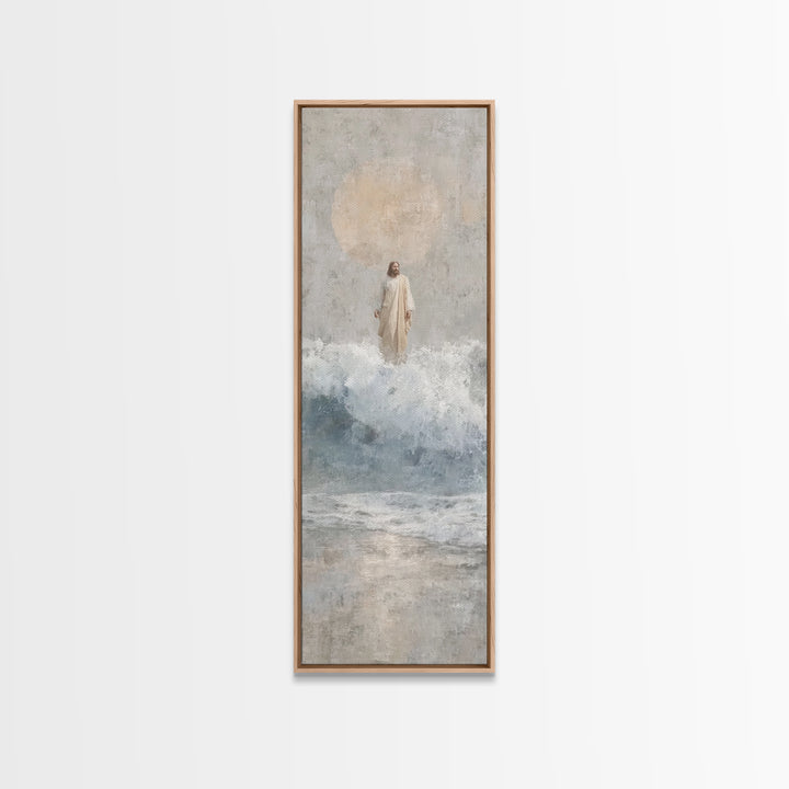 Serene Sea Path, Framed Canvas Print, Narrow Art, Jesus Painting, Christian Wall Art, Christian Art Canvas