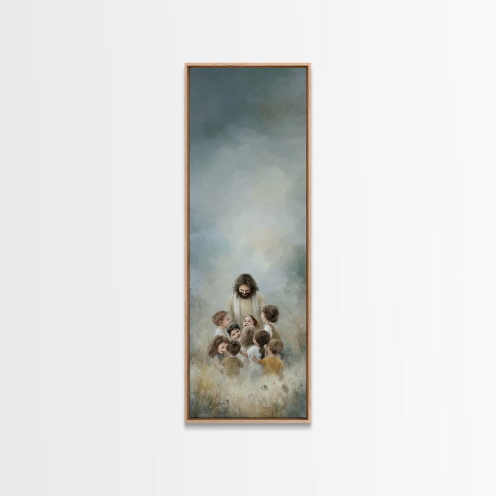 Morning Meadow Peace – Framed Canvas Print – Tall Narrow Wall Art – Christian Art Canvas – Christian Wall Art – Jesus Painting