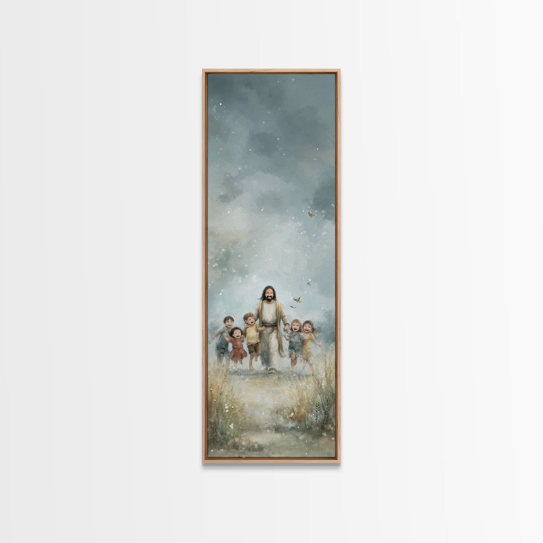 Meadow Of Joy – Framed Canvas Print – Tall Narrow Wall Art – Christian Wall Art – Jesus Painting – Christian Art Canvas – Christmas Art
