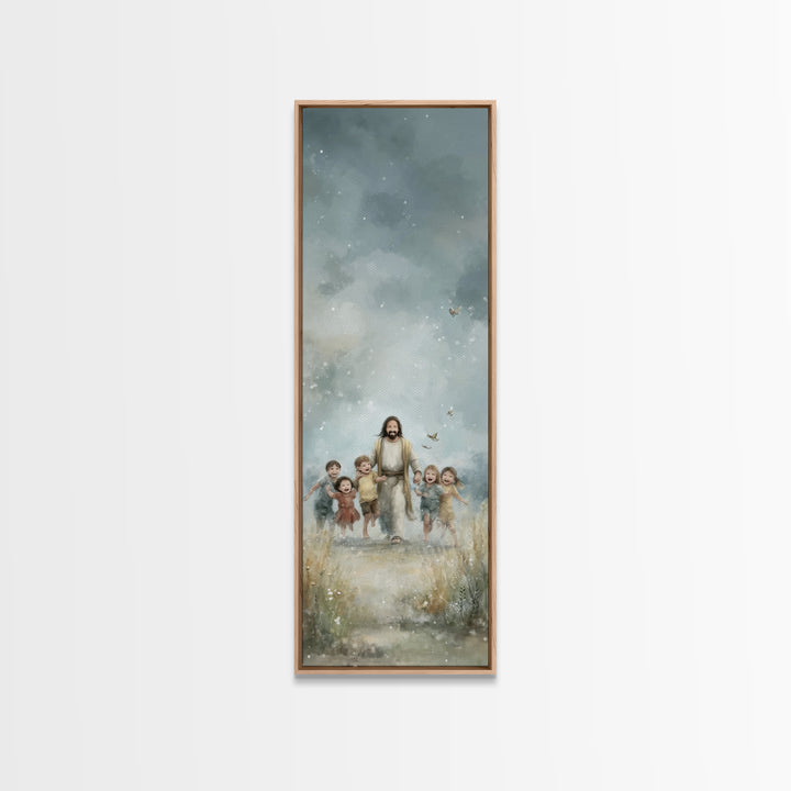 Meadow Of Joy – Framed Canvas Print – Tall Narrow Wall Art – Christian Wall Art – Jesus Painting – Christian Art Canvas – Christmas Art