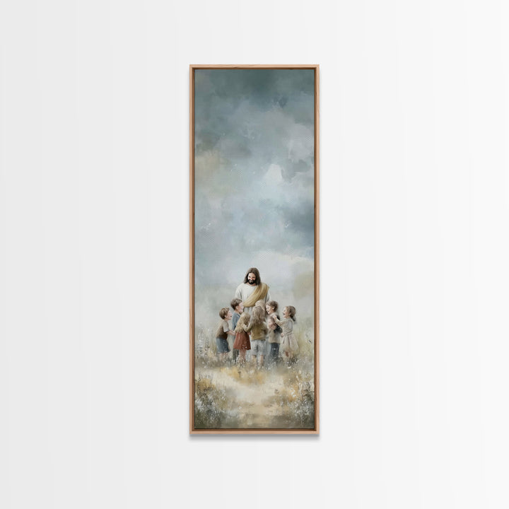 Circle Of Blessings, Framed Canvas Print, Narrow Art, Jesus Painting, Christian Wall Art, Christmas Art, Christian Art Canvas