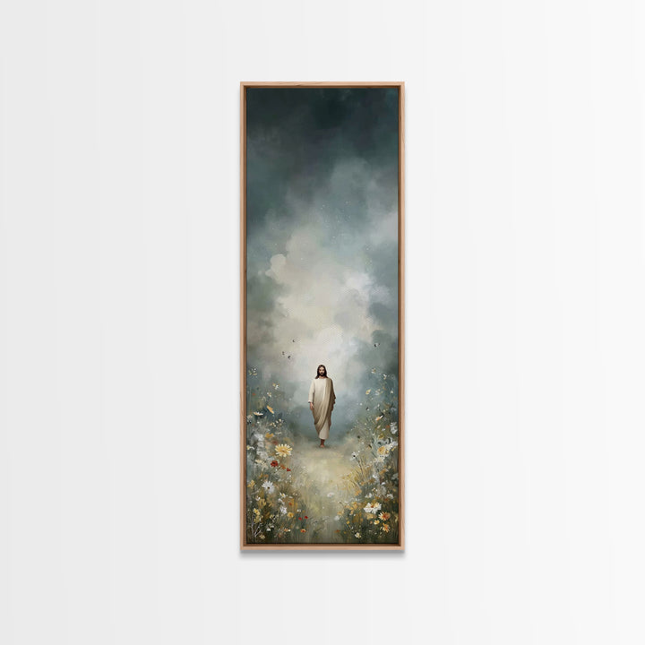Grace In The Meadow | Framed Canvas Print | Tall Skinny Art Print | Christian Art Canvas | Jesus Painting | Christian Wall Art