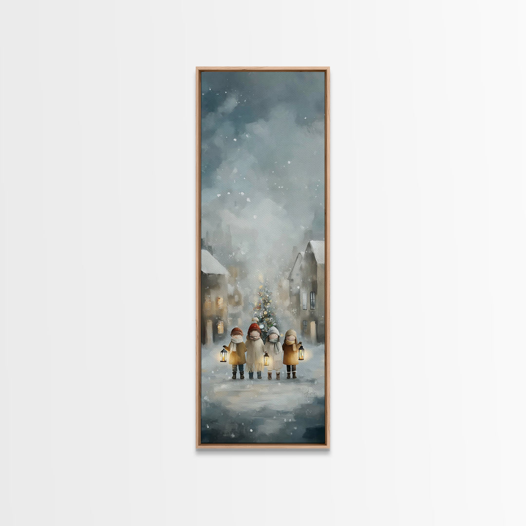Winter Lantern Joy – Framed Canvas Print – Christmas Wall Art – Christian Christmas Art – Christian Art Canvas – Narrow Art – Christian Dec