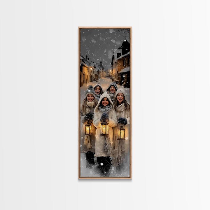 Snowfall Rejoicing – Framed Canvas Print – Christmas Art – Christian Wall Art – Modern Christmas Art – Tall Narrow Wall Art – Christian Chr
