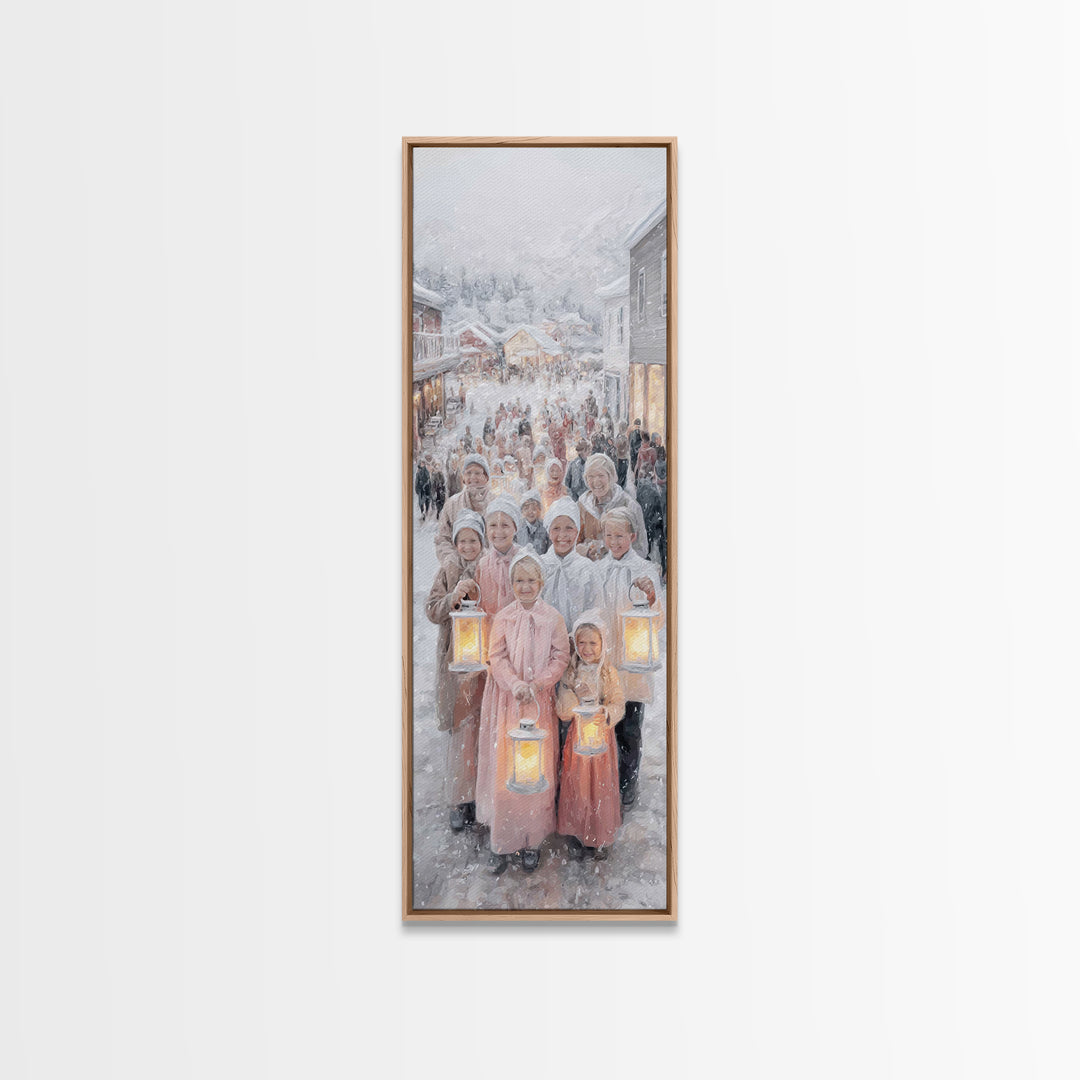 Lantern Carolers – Framed Canvas Print – Christian Christmas Art – Christmas Wall Art – Christian Art Canvas – Skinny Art – Christmas Art P