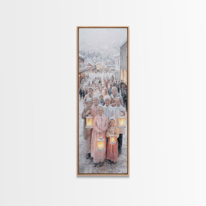 Lantern Carolers – Framed Canvas Print – Christian Christmas Art – Christmas Wall Art – Christian Art Canvas – Skinny Art – Christmas Art P