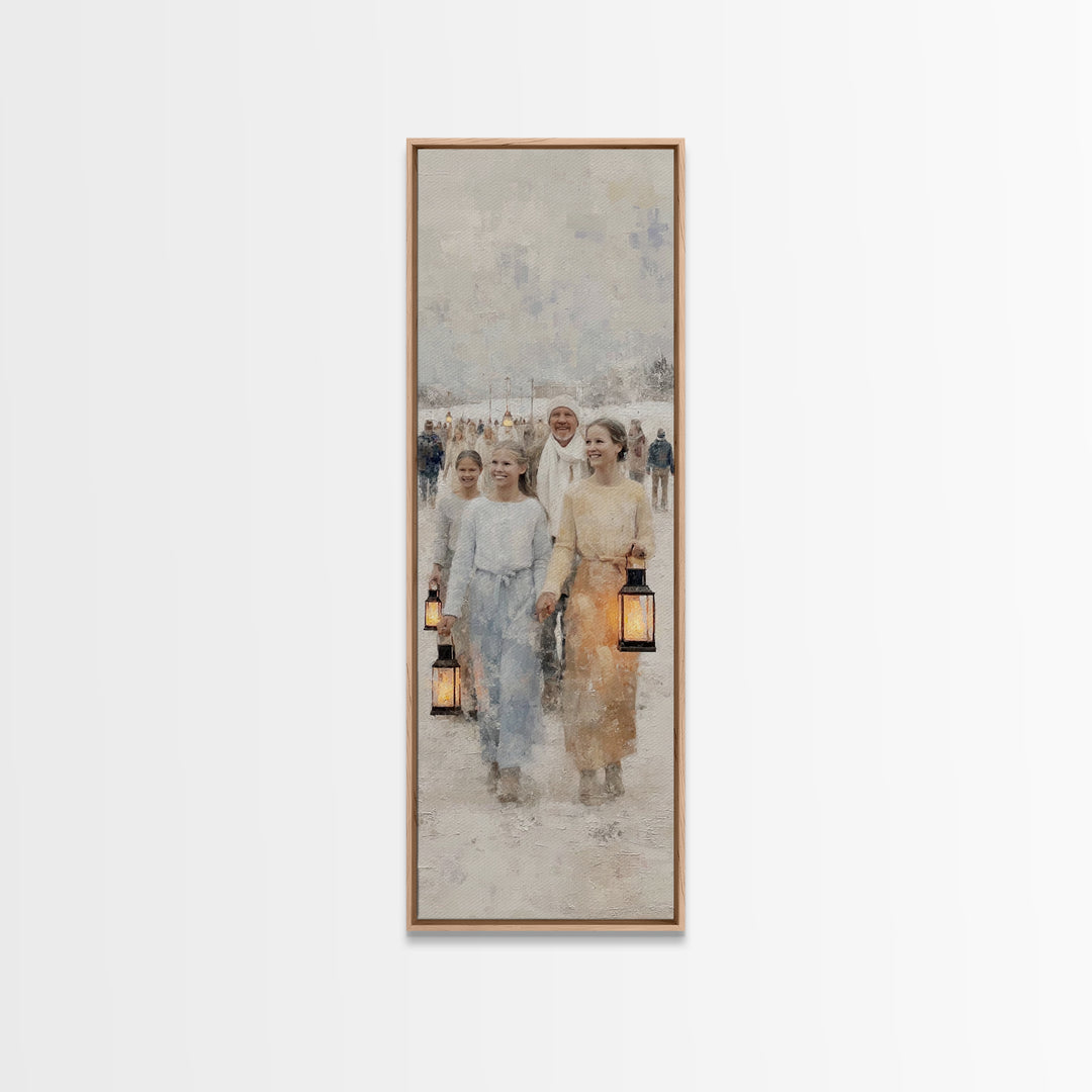 Village Of Light – Framed Canvas Print – Christmas Art Work – Christian Wall Art – Framed Christmas Art – Tall Skinny Art Print – Christian