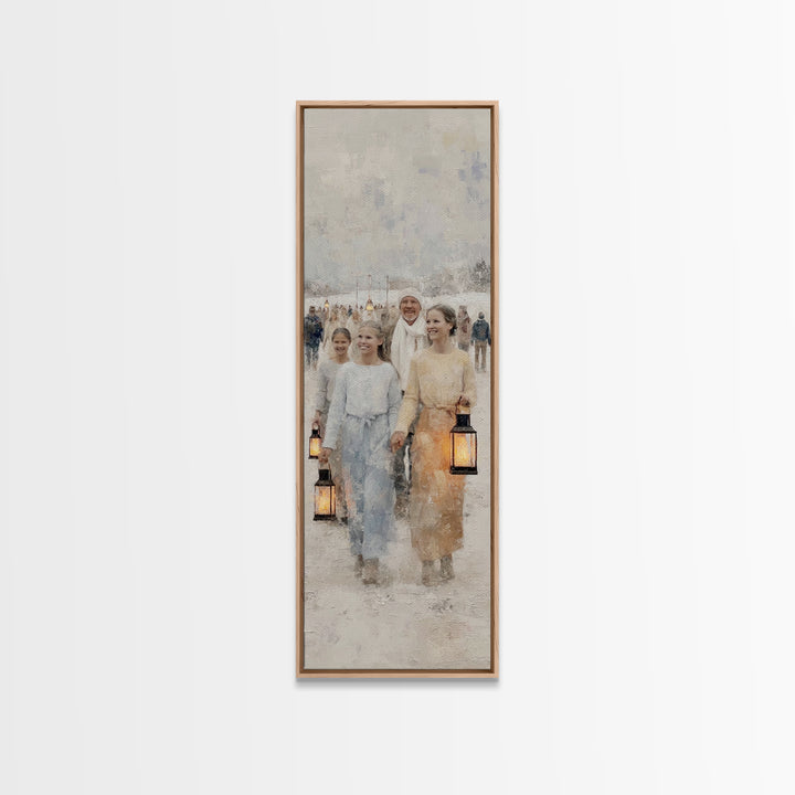Village Of Light – Framed Canvas Print – Christmas Art Work – Christian Wall Art – Framed Christmas Art – Tall Skinny Art Print – Christian