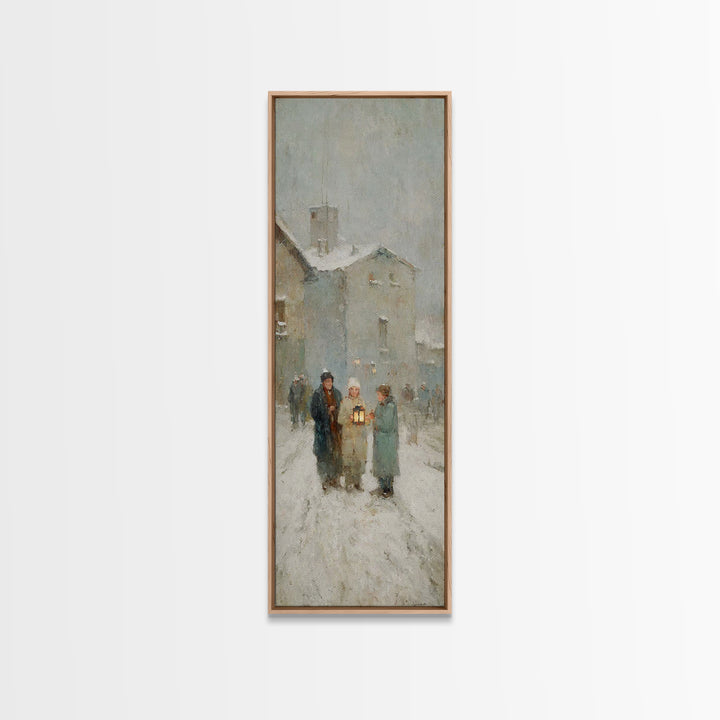 Evening Lantern Walk – Framed Canvas Print – Christian Art Canvas – Vintage Christmas Art – Christian Wall Art – Skinny Art – Christian Chr
