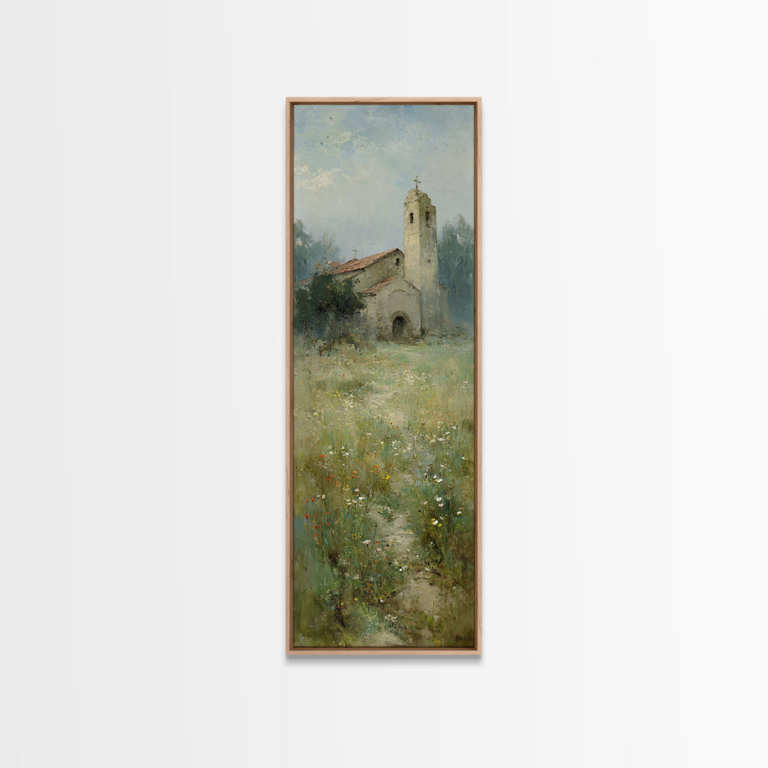 Old Chapel Meadow – Framed Canvas Print – Christian Wall Art – Christian Art Canvas – Vintage Christian Art – Tall Skinny Art Print – Chris