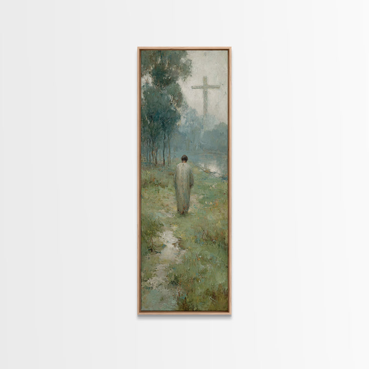 Silent Morning Path, Framed Canvas Print, Christian Art Canvas, Narrow Art, Christian Painting, Subtle Christian Art, Christmas Wall Art
