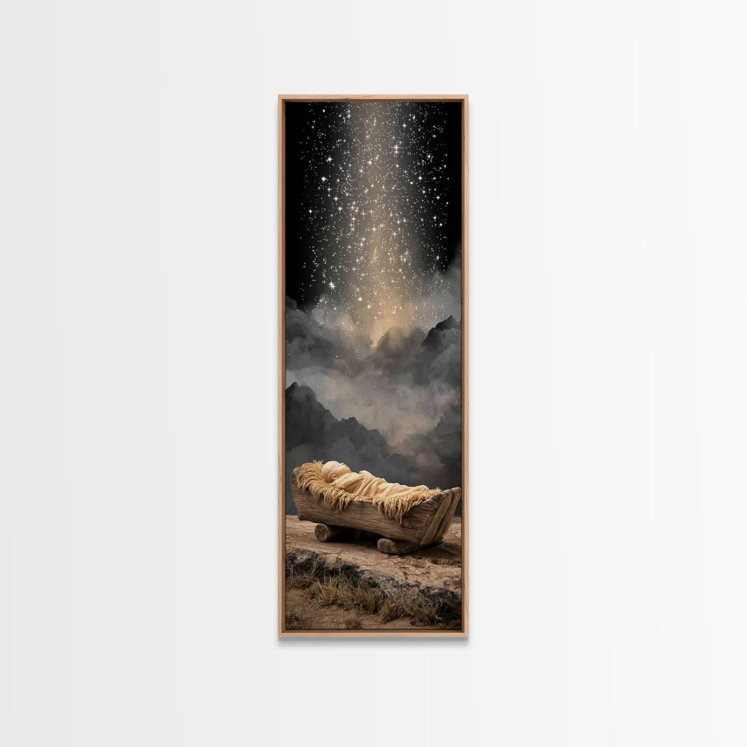 Holy Night Cradle – Framed Canvas Print – Christian Christmas Art – Tall Skinny Art Print – Christian Wall Art – Christmas Canvas Wall Art