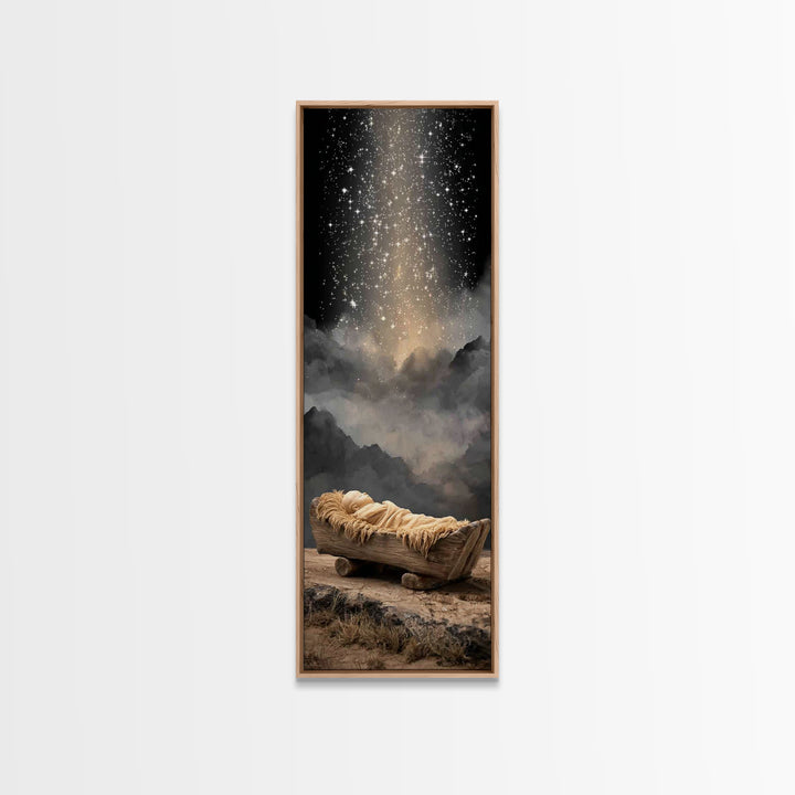 Holy Night Cradle – Framed Canvas Print – Christian Christmas Art – Tall Skinny Art Print – Christian Wall Art – Christmas Canvas Wall Art