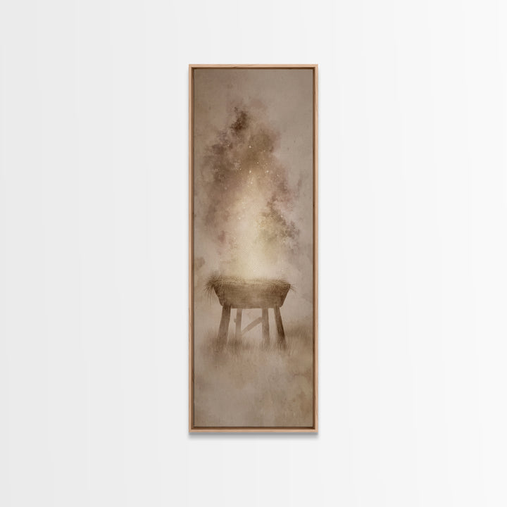 Manger Of Light, Framed Canvas Print, Christian Wall Art, Tall Narrow Wall Art, Christmas Art Prints, Christian Christmas Art, Unique Chris