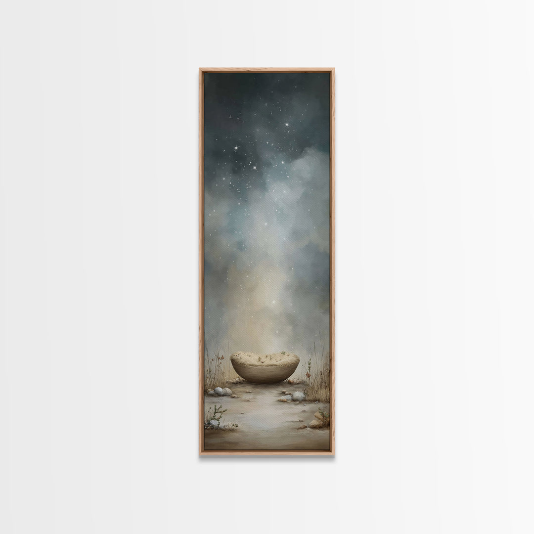 Starlit Wonder, Framed Canvas Print, Christian Wall Art, Narrow Art, Christmas Art, Christian Christmas Art, Modern Christian Art