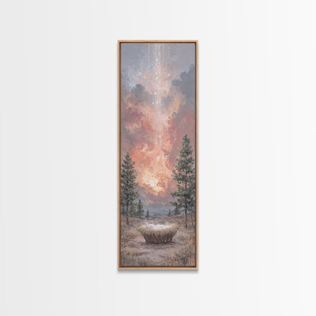 Heaven’s Dawn Promise – Framed Canvas Print – Christian Wall Art – Tall Skinny Art Print – Christian Christmas Art – Christian Art Canvas –