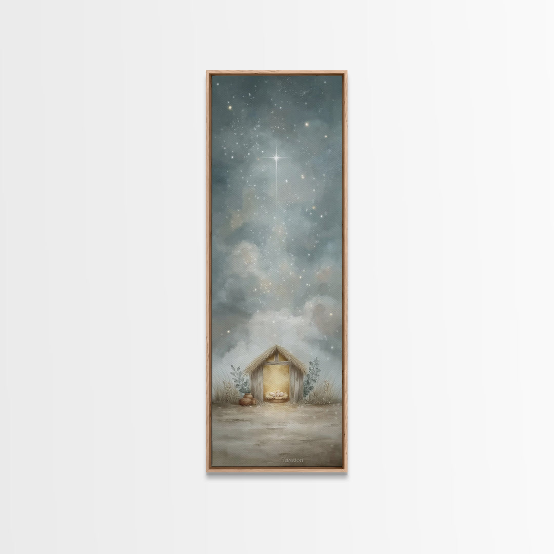 Holy Night Sky, Framed Canvas Print, Skinny Art, Christian Wall Art, Christmas Canvas Wall Art, Christian Art Print, Jesus Christmas Art