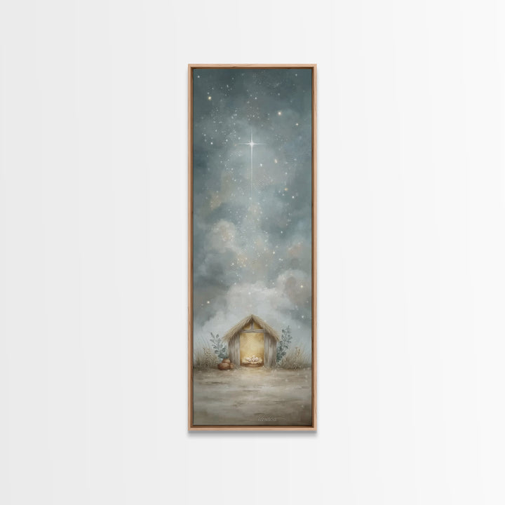 Holy Night Sky, Framed Canvas Print, Skinny Art, Christian Wall Art, Christmas Canvas Wall Art, Christian Art Print, Jesus Christmas Art
