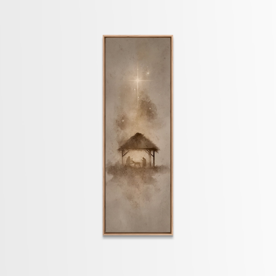 Silent Manger Night – Framed Canvas Print – Skinny Art – Christian Art Print – Christmas Wall Art – Framed Christmas Art – Christian Christ