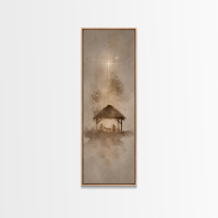 Silent Manger Night – Framed Canvas Print – Skinny Art – Christian Art Print – Christmas Wall Art – Framed Christmas Art – Christian Christ