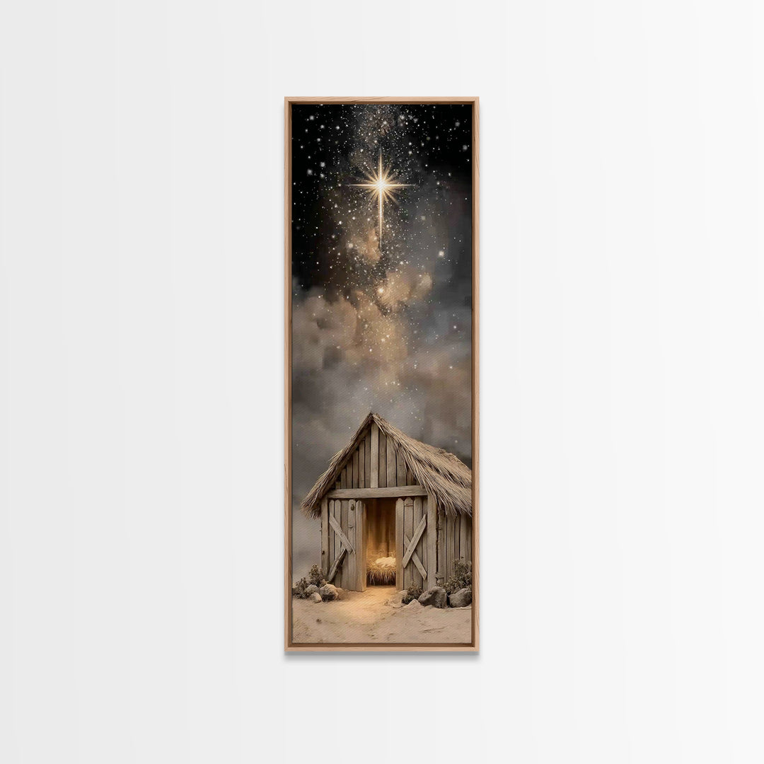 Divine Midnight Star | Framed Canvas Print | Tall Narrow Wall Art | Jesus Christmas Art | Christmas Art Framed | Christian Wall Art | Chris