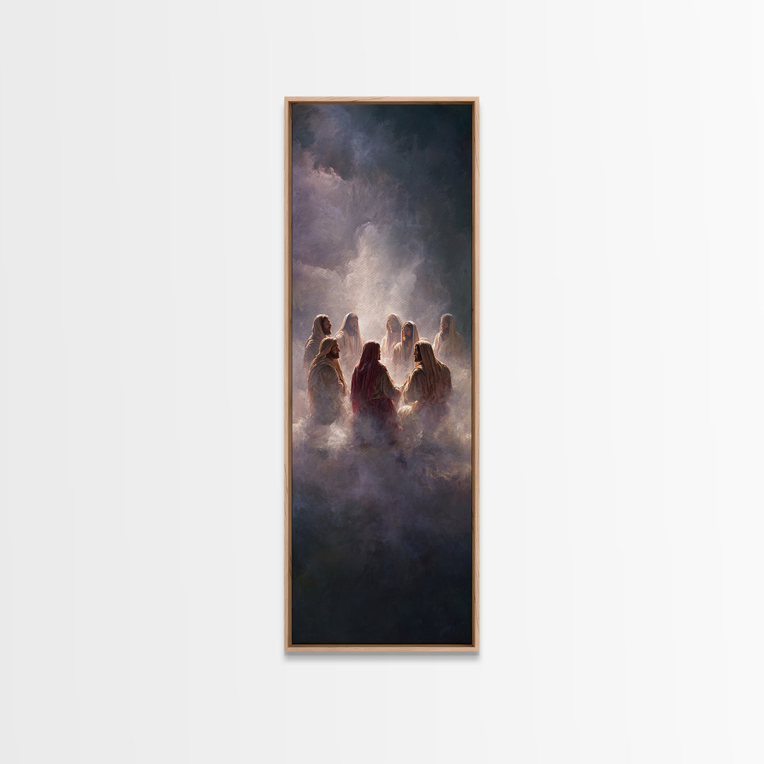 Heavenly Assembly, Framed Canvas Print, Tall Narrow Wall Art, Christian Art Canvas, Jesus Painting, Christmas Art, Christian Decor