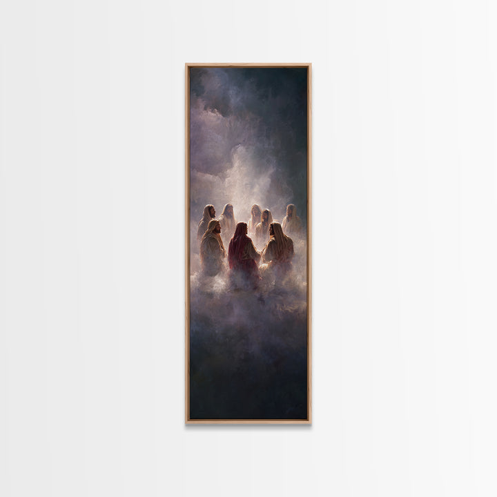 Heavenly Assembly, Framed Canvas Print, Tall Narrow Wall Art, Christian Art Canvas, Jesus Painting, Christmas Art, Christian Decor