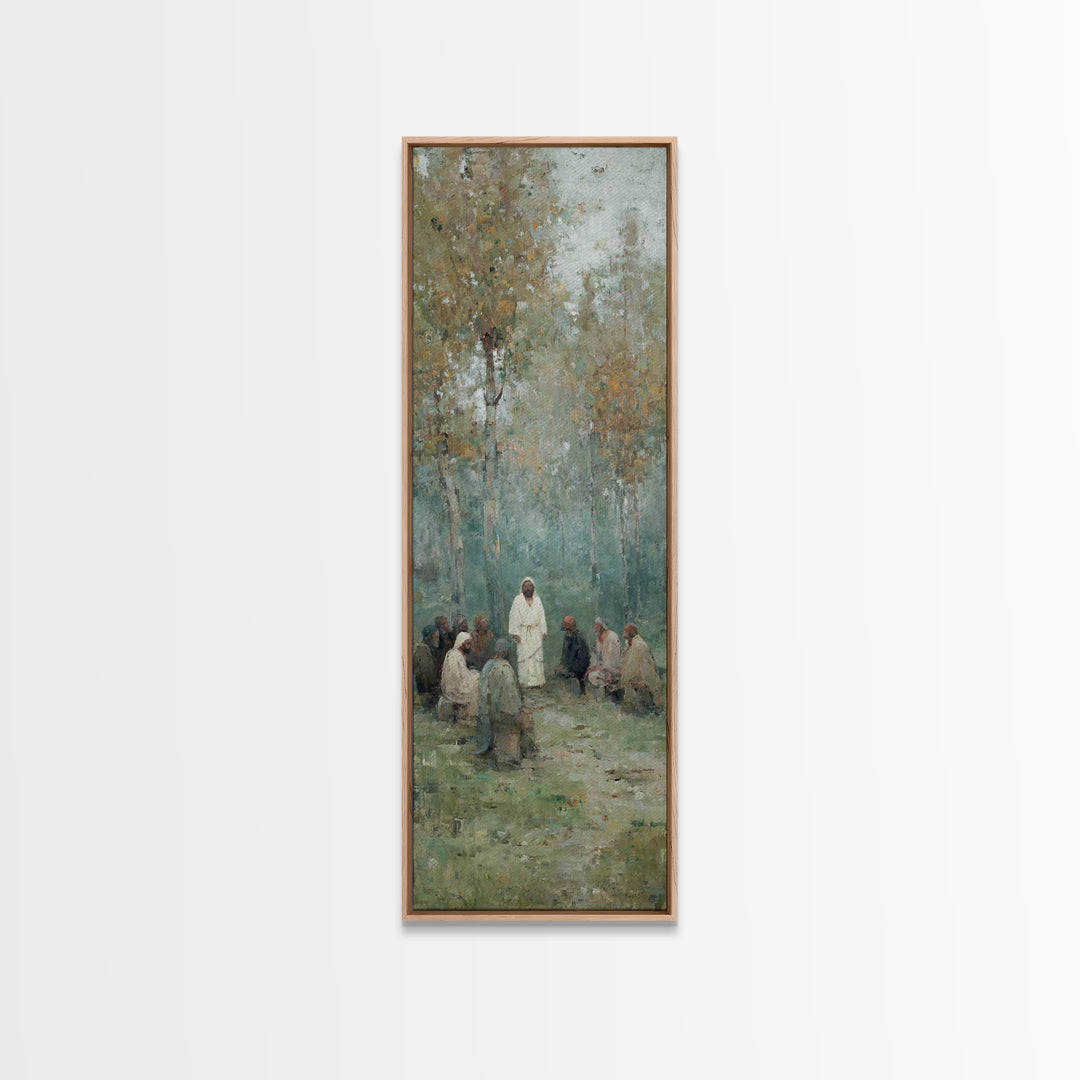 Garden Devotion, Framed Canvas Print, Narrow Art, Christian Art Work, Jesus Wall Art, Christian Painting, Subtle Christian Art