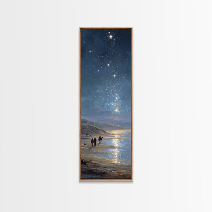 Guiding Shore Star, Framed Canvas Print, Christian Art Canvas, Christian Wall Art, Christmas Art, Tall Skinny Art Print, Christian Christma