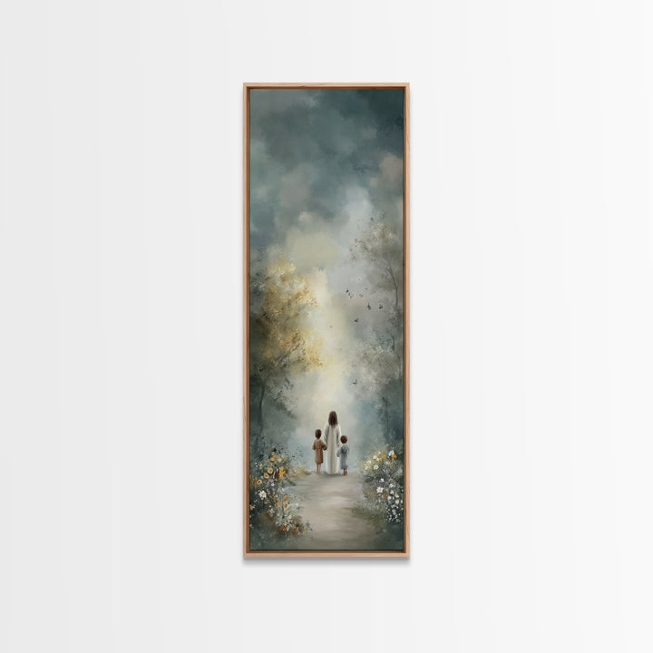Heavenly Path Walk – Framed Canvas Print – Tall Narrow Wall Art – Christian Art Canvas – Jesus Painting – Christian Decor – Christian Wall