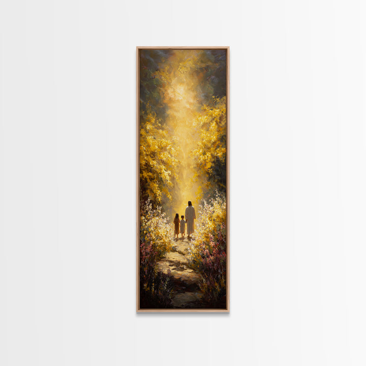 Golden Way Home – Framed Canvas Print – Narrow Art – Christian Christmas Art – Jesus Painting – Christian Wall Art – Christian Art Print