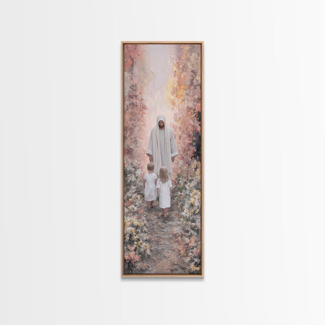 Joyful Morning Walk – Framed Canvas Print – Skinny Art – Christian Art Canvas – Christian Wall Art – Jesus Painting – Christian Christmas A